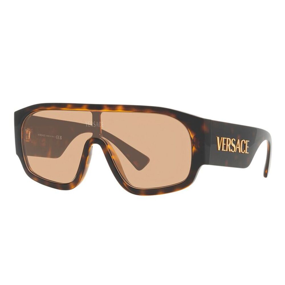 Versace VE 4439 108/73 Havana Plastic Shield Sunglasses Brown Lens